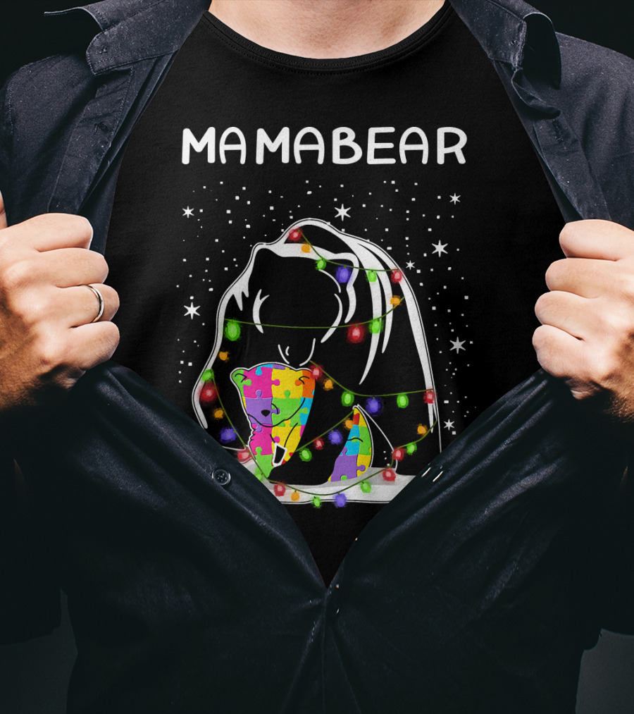 Mamabear Autism Awareness Puzzle Lights T-Shirt