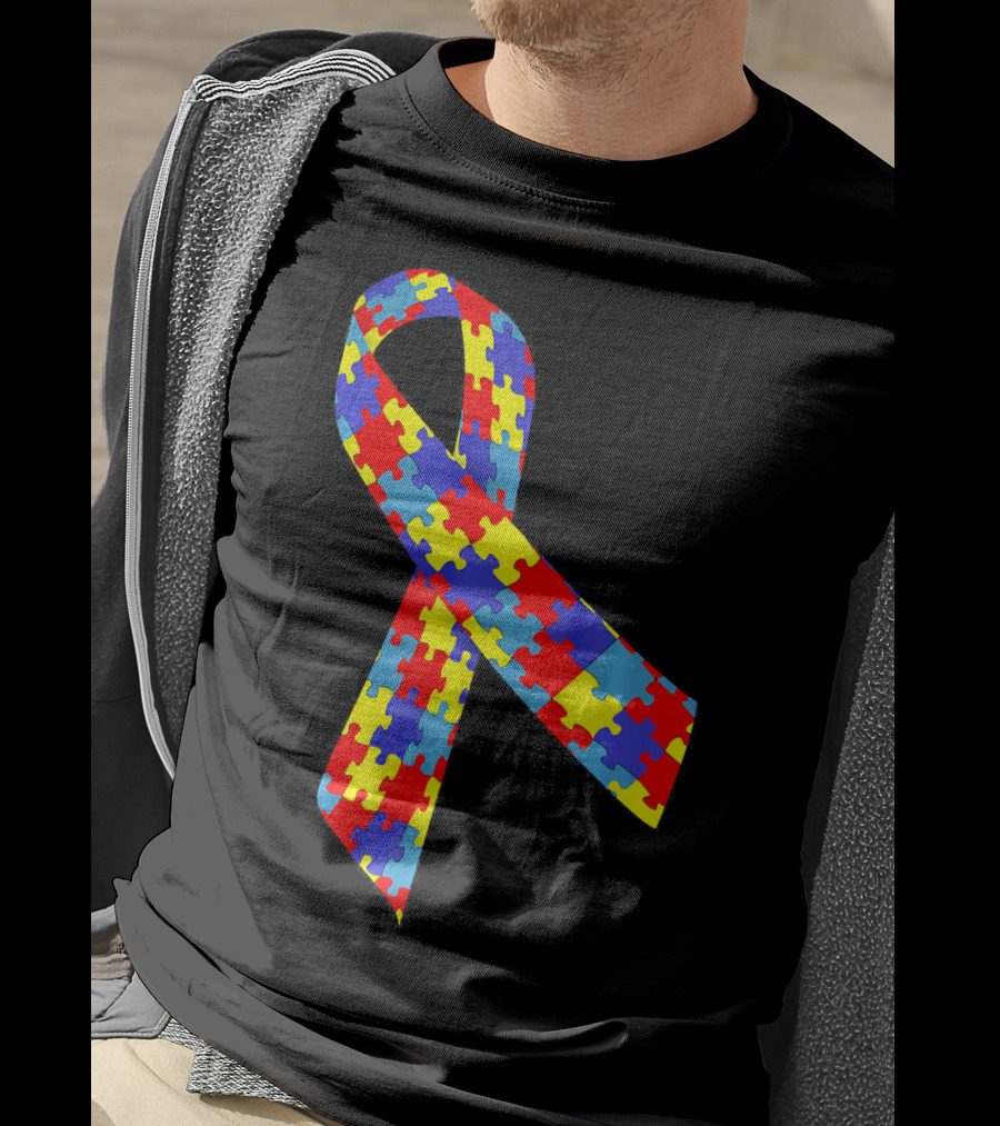 Autism Awareness Puzzle Piece Ribbon Multicolor T-Shirt