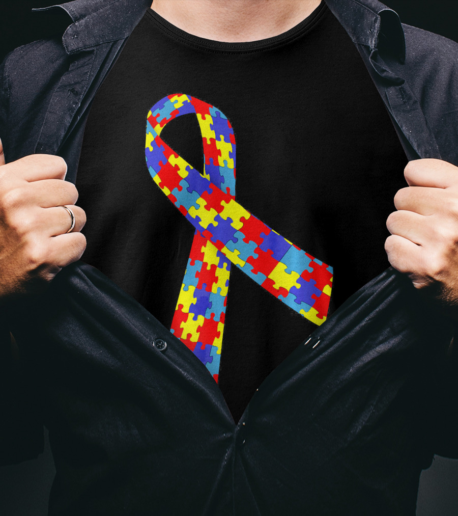 Autism Awareness Puzzle Piece Ribbon Multicolor T-Shirt