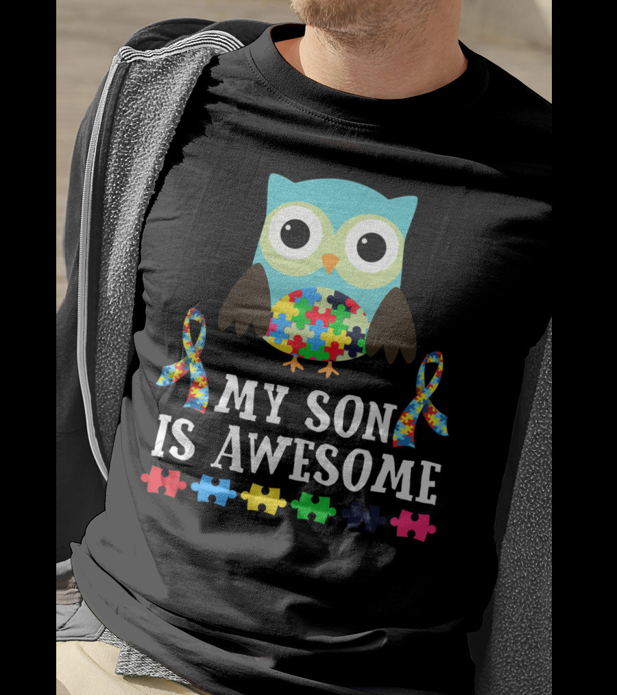 My Son Is Awesome Autism Awareness Puzzle Owl T-Shirt