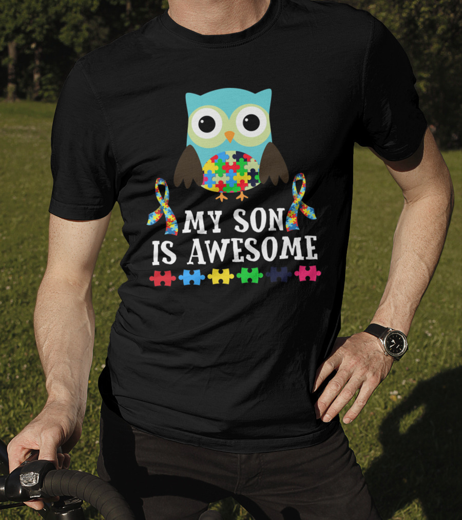 My Son Is Awesome Autism Awareness Puzzle Owl T-Shirt
