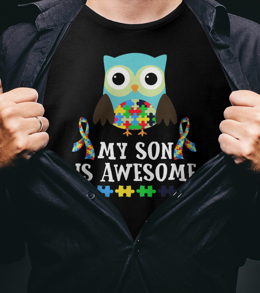 My Son Is Awesome Autism Awareness Puzzle Owl T-Shirt