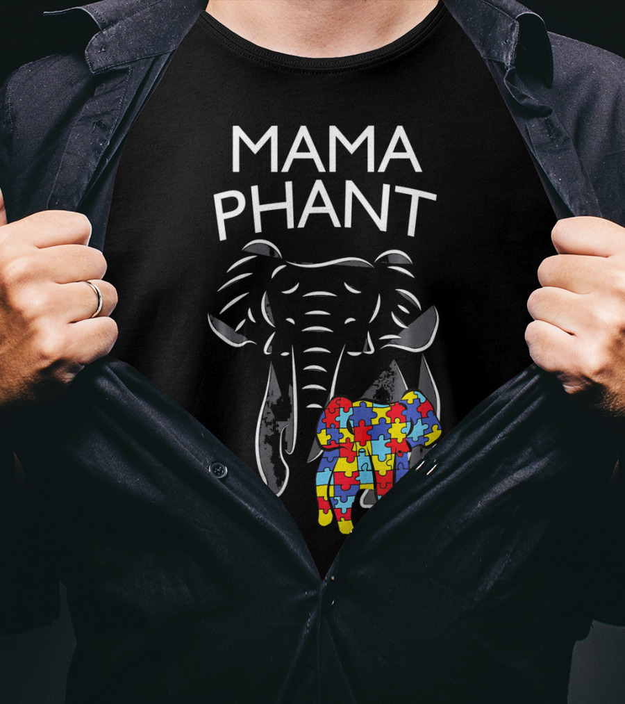Mama Phant Autism Awareness Puzzle Elephant T-Shirt