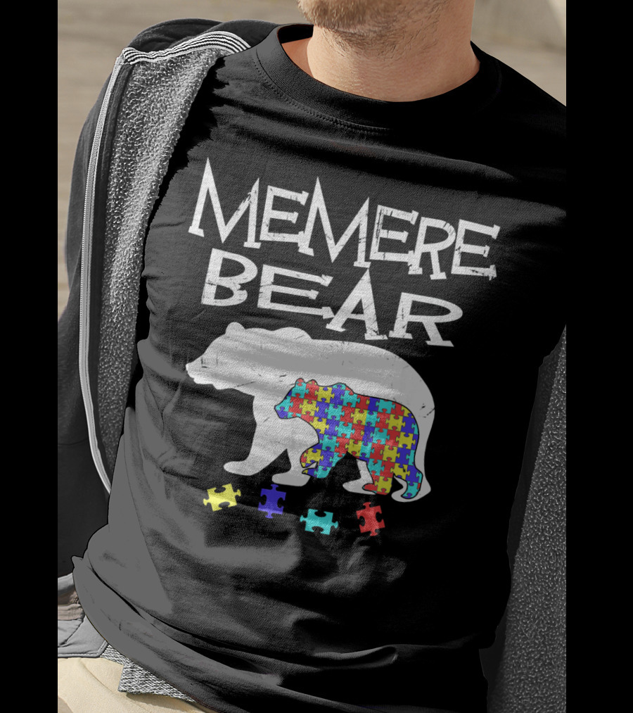Memere Bear Autism Awareness Puzzle Pieces T-Shirt