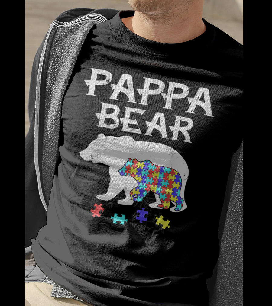 Pappa Bear Autism Awareness Puzzle Bear T-Shirt