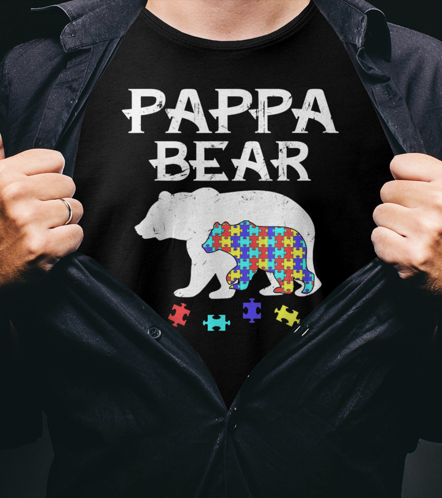 Pappa Bear Autism Awareness Puzzle Bear T-Shirt