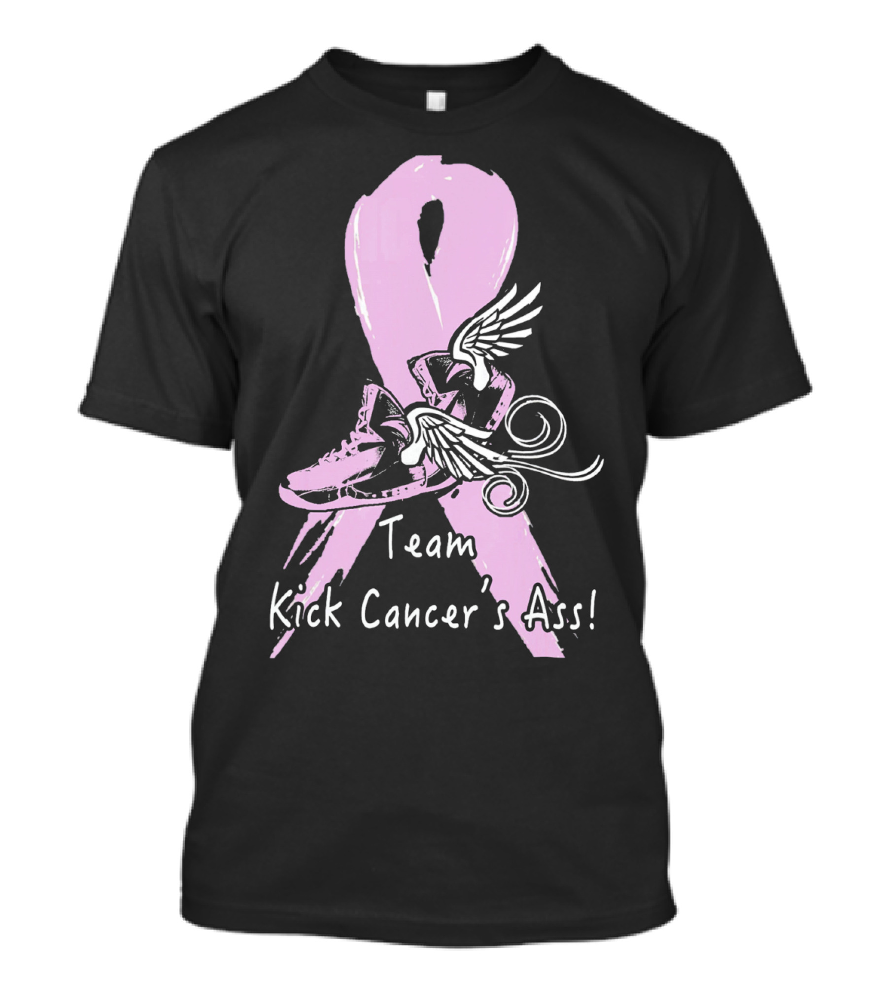 Team Kick Cancer's Ass Ribbon With Winged Sneakers T-Shirt