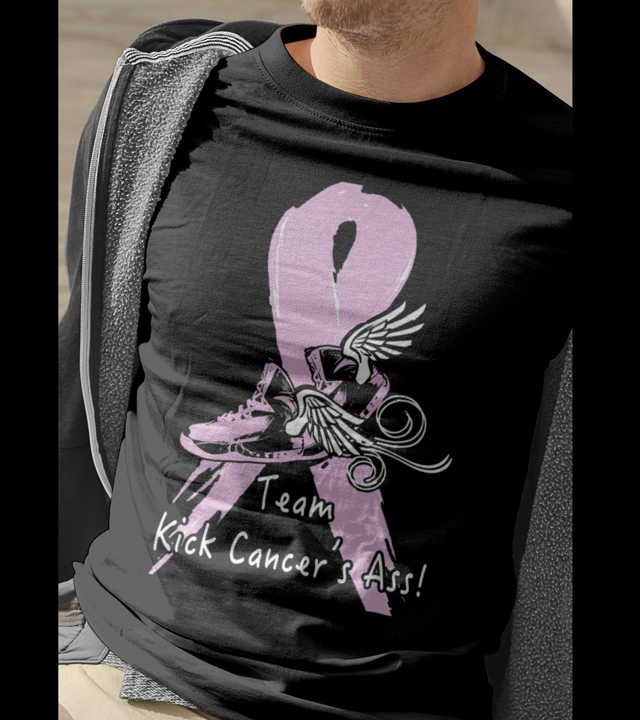Team Kick Cancer's Ass Ribbon With Winged Sneakers T-Shirt