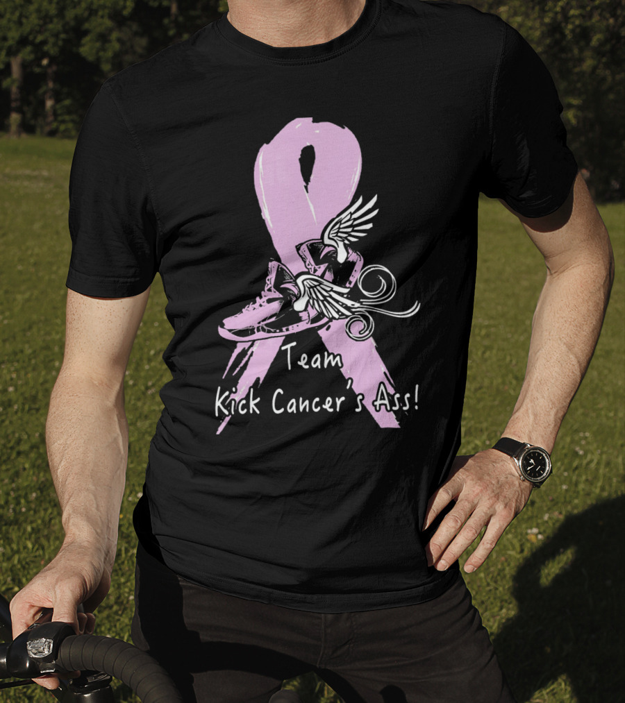 Team Kick Cancer's Ass Ribbon With Winged Sneakers T-Shirt