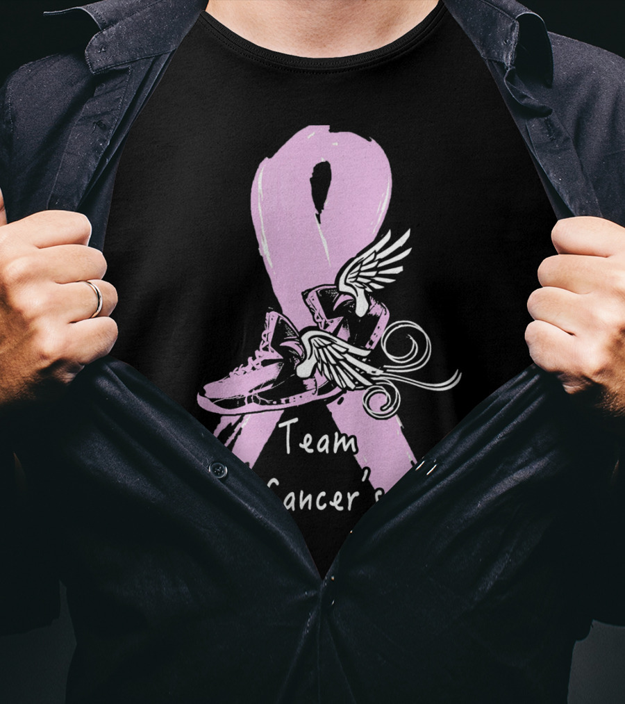 Team Kick Cancer's Ass Ribbon With Winged Sneakers T-Shirt