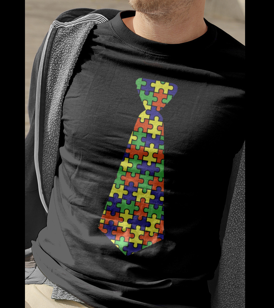 Autism Awareness Puzzle Pattern Neck Tie Support T-Shirt