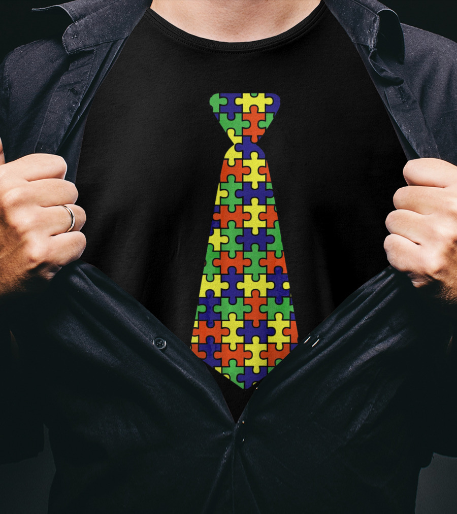 Autism Awareness Puzzle Pattern Neck Tie Support T-Shirt