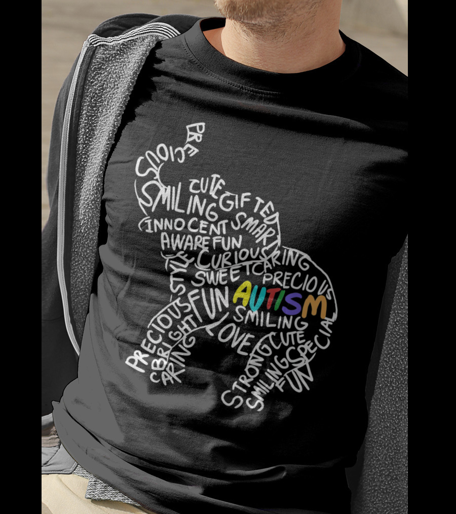 Autism Elephant Awareness Smiling Strong Gift Bright Curious Precious Fun T-Shirt
