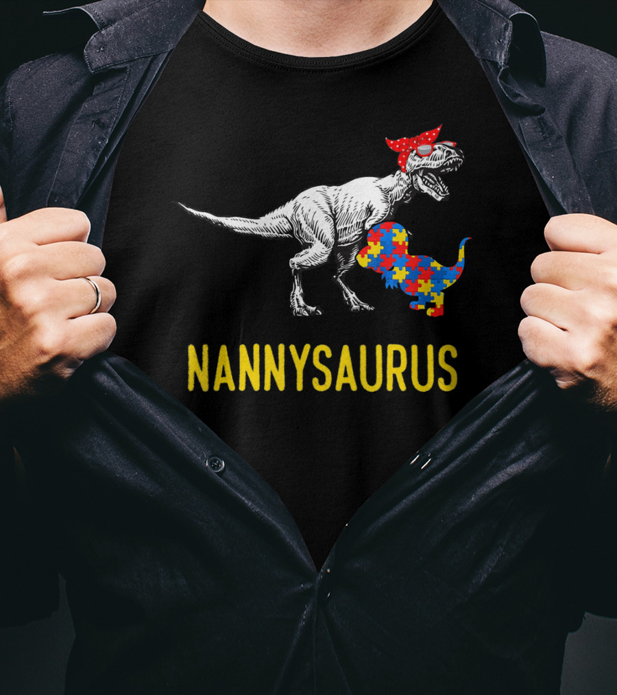 Nannysaurus Dinosaur Autism Puzzle Bandana T-Shirt