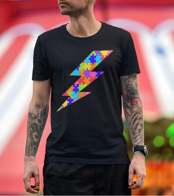 Premium T-Shirt: Lightning Bolt Puzzle Piece Autism Awareness Superhero T-Shirt Lightning Bolt Puzzle Piece Autism Awareness Superhero T-Shirt