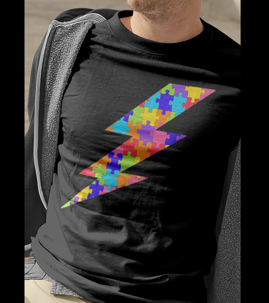 Lightning Bolt Puzzle Piece Autism Awareness Superhero T-Shirt