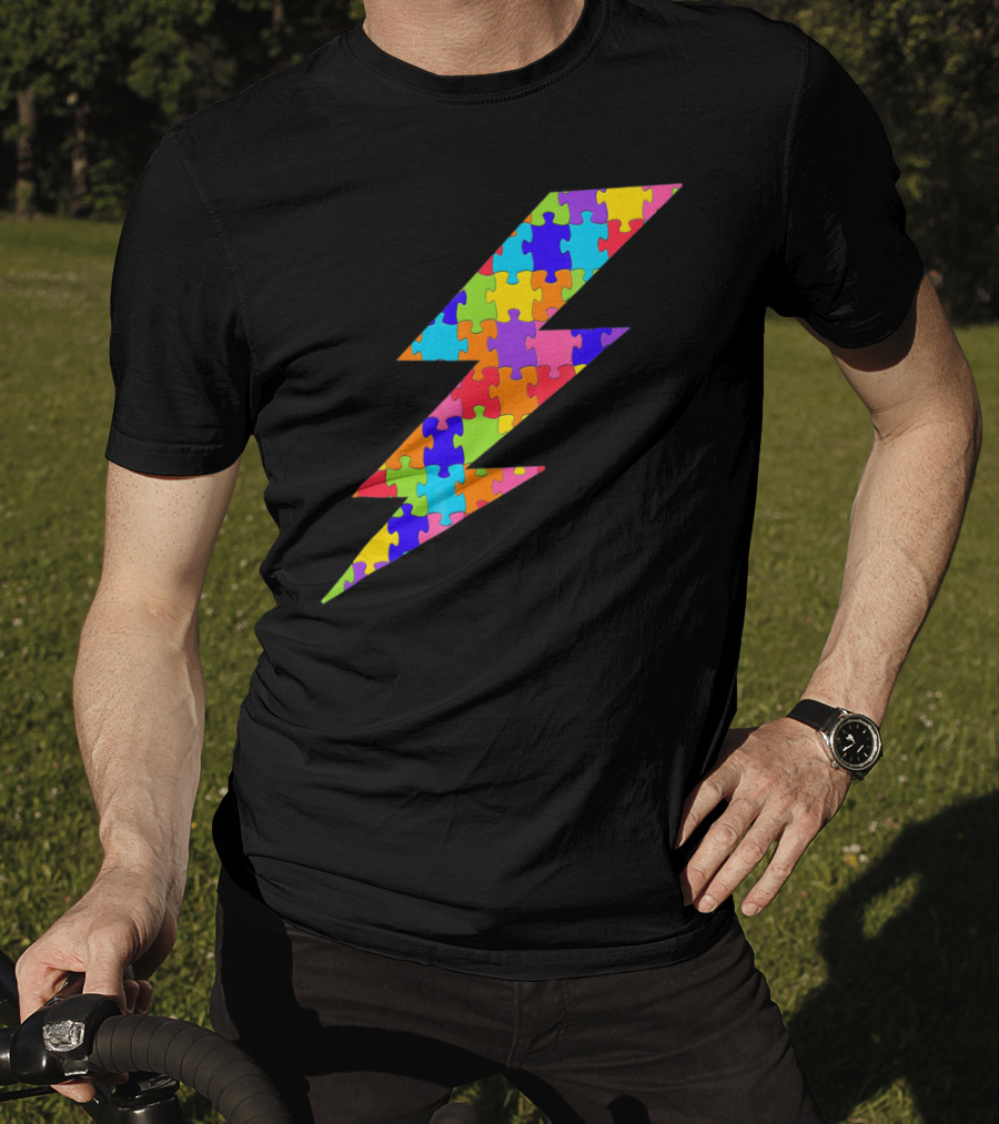 Lightning Bolt Puzzle Piece Autism Awareness Superhero T-Shirt