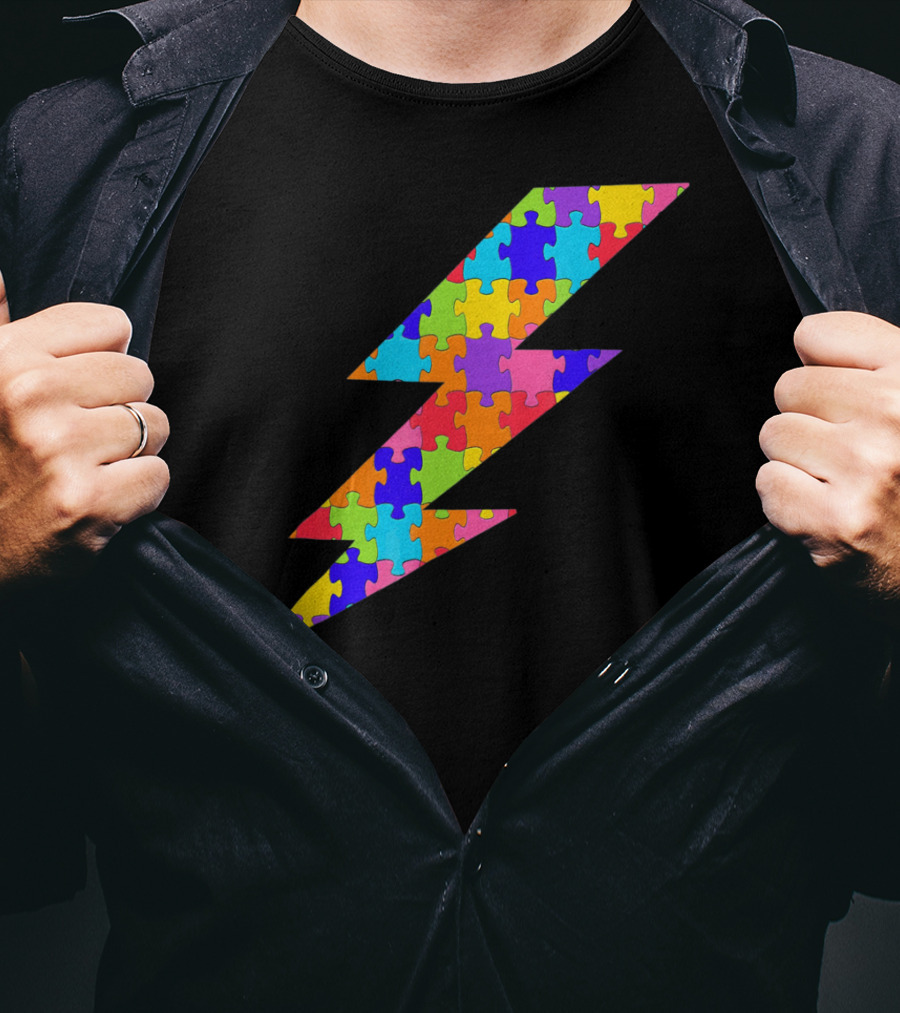 Lightning Bolt Puzzle Piece Autism Awareness Superhero T-Shirt