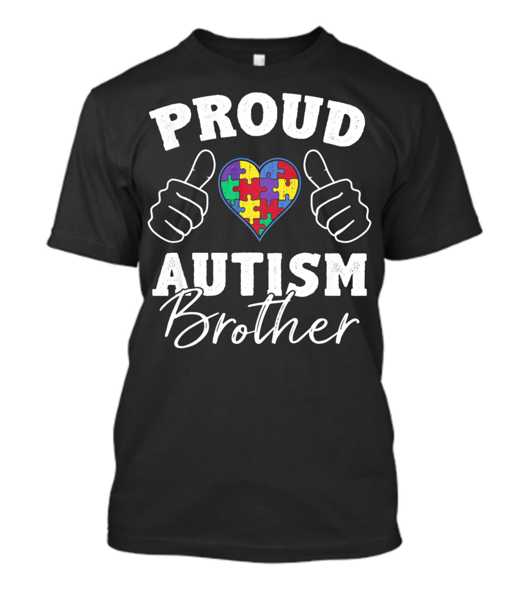 Proud Brother Autism Awareness Heart Puzzle Piece Thumbs Up T-Shirt