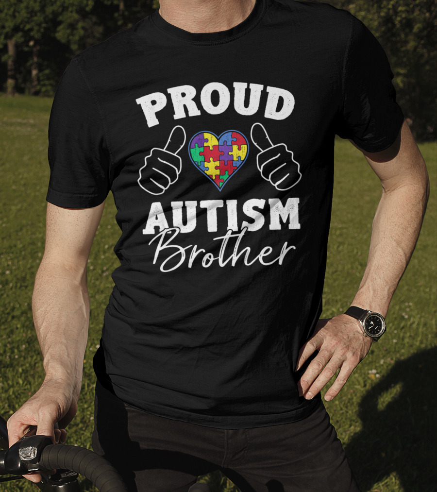 Proud Brother Autism Awareness Heart Puzzle Piece Thumbs Up T-Shirt