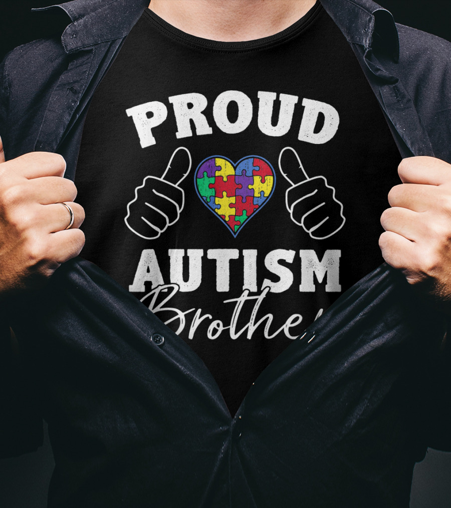 Proud Brother Autism Awareness Heart Puzzle Piece Thumbs Up T-Shirt