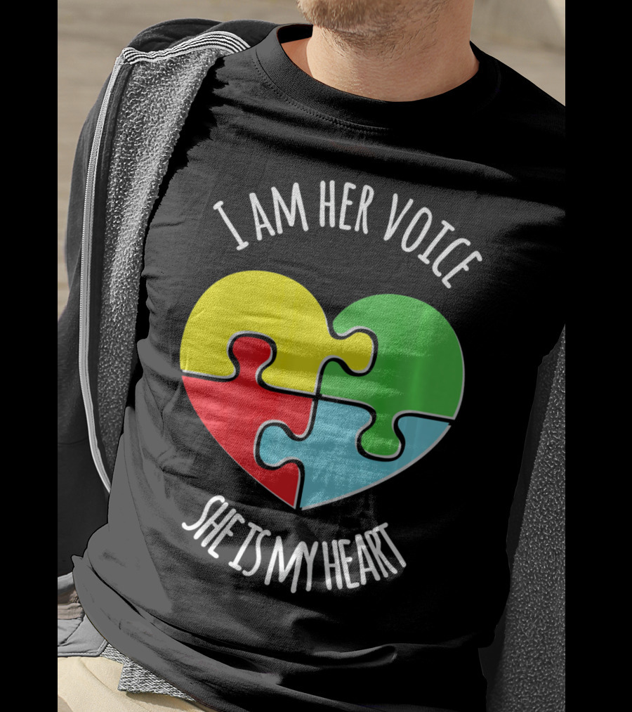 I Am Her Voice Autism Awareness She Is My Heart Puzzle Piece T-Shirt