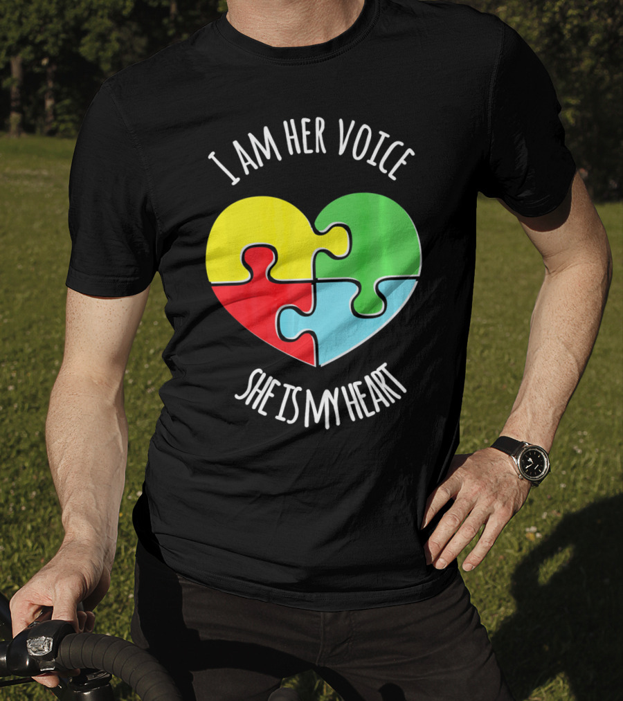I Am Her Voice Autism Awareness She Is My Heart Puzzle Piece T-Shirt