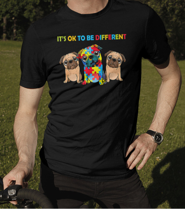 It's OK To Be Different Autism Pug Puzzle Piece T-Shirt