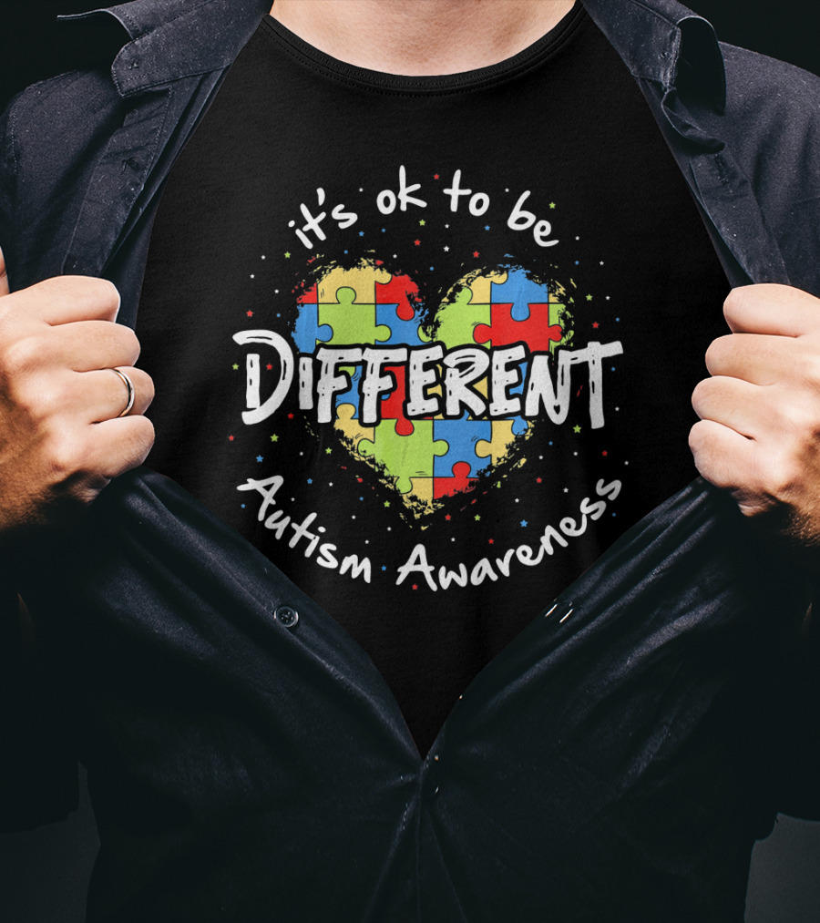 It's Ok To Be Different Autism Awareness Puzzle Heart T-Shirt
