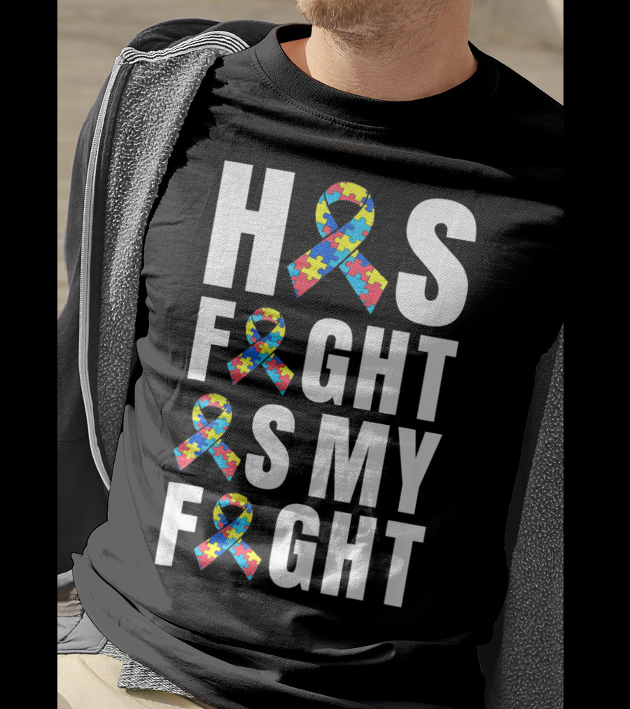 His Fight Is My Fight Autism Awareness Puzzle T-Shirt
