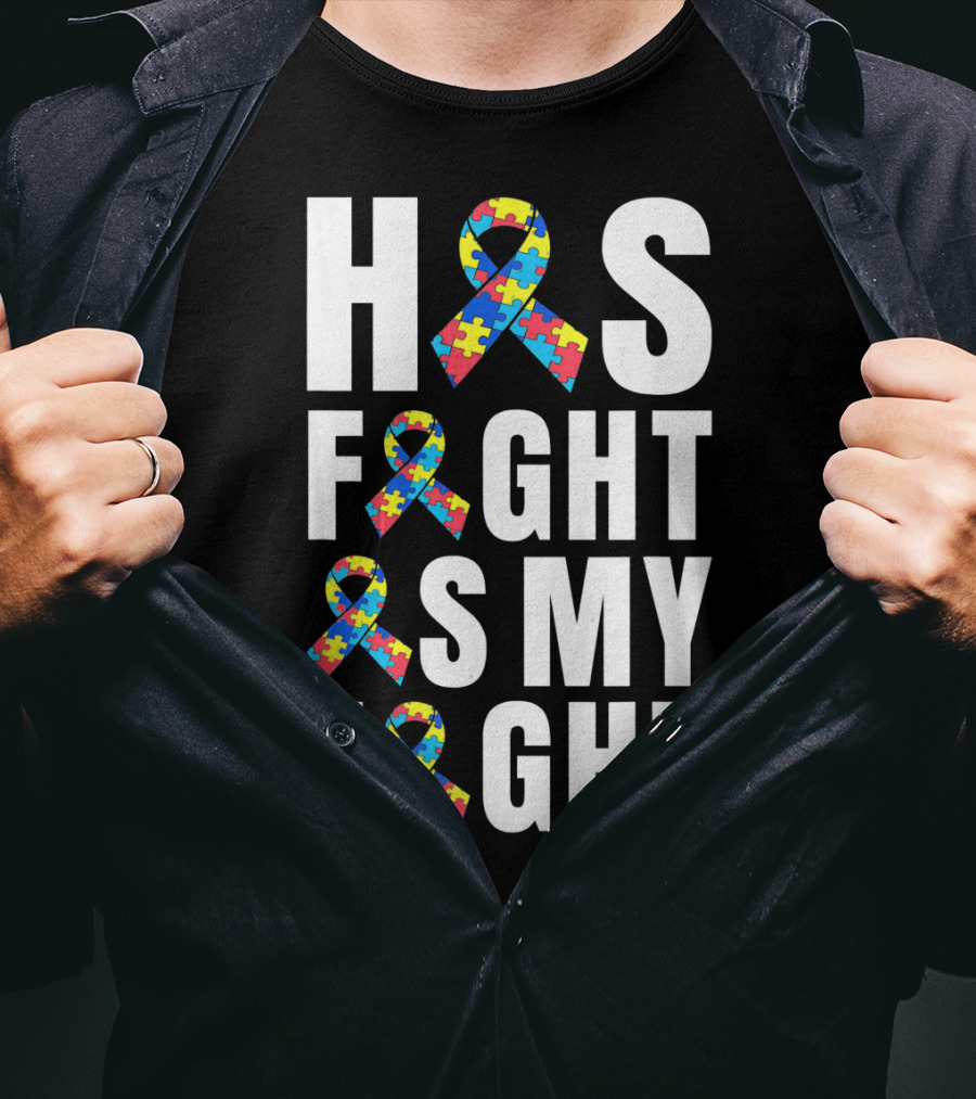 His Fight Is My Fight Autism Awareness Puzzle T-Shirt