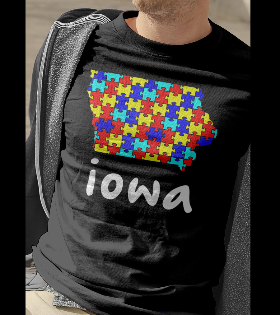 Iowa Puzzle Autism Awareness Ribbon T-Shirt