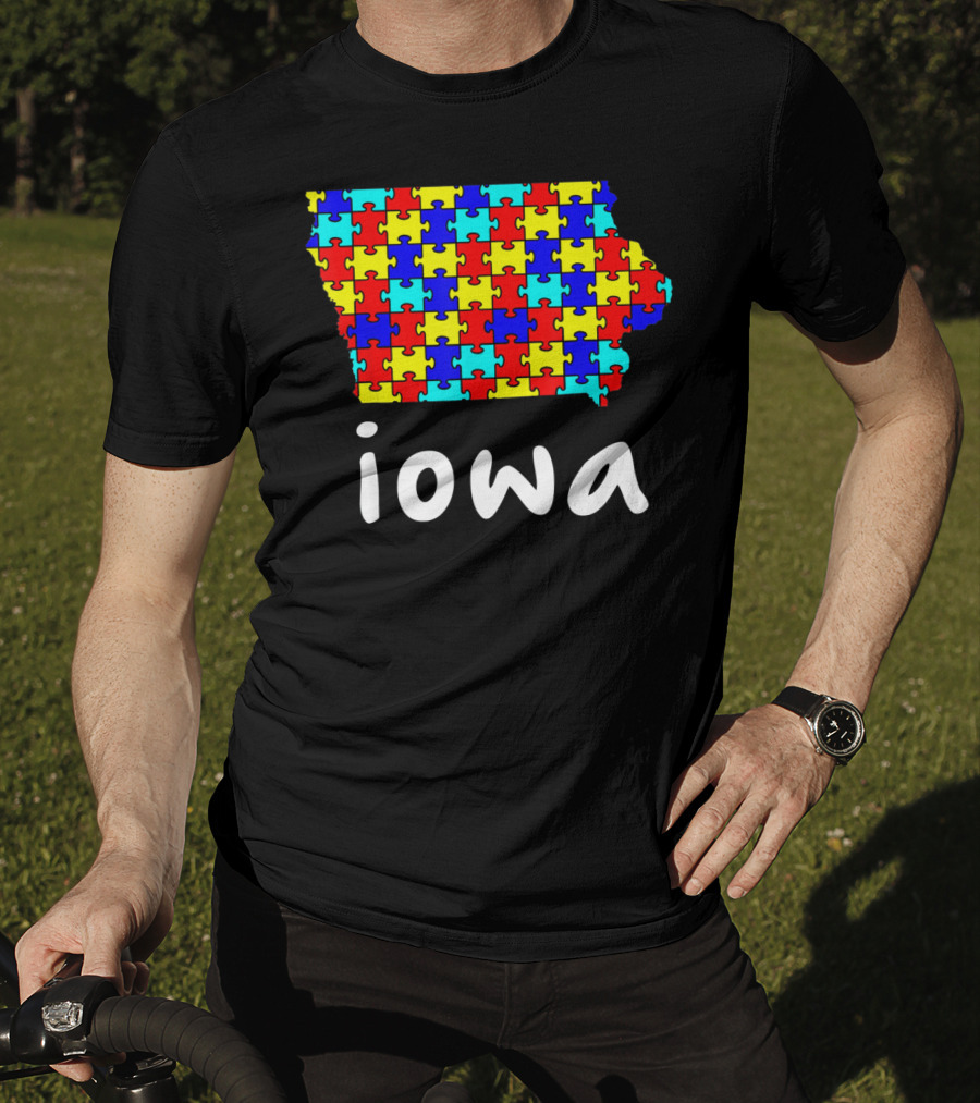 Iowa Puzzle Autism Awareness Ribbon T-Shirt