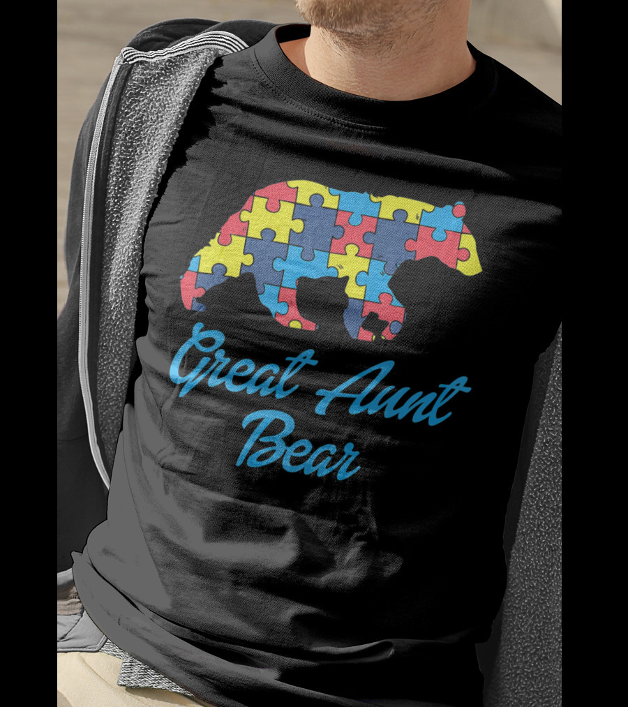 Great Aunt Bear Autism Awareness Puzzle T-Shirt