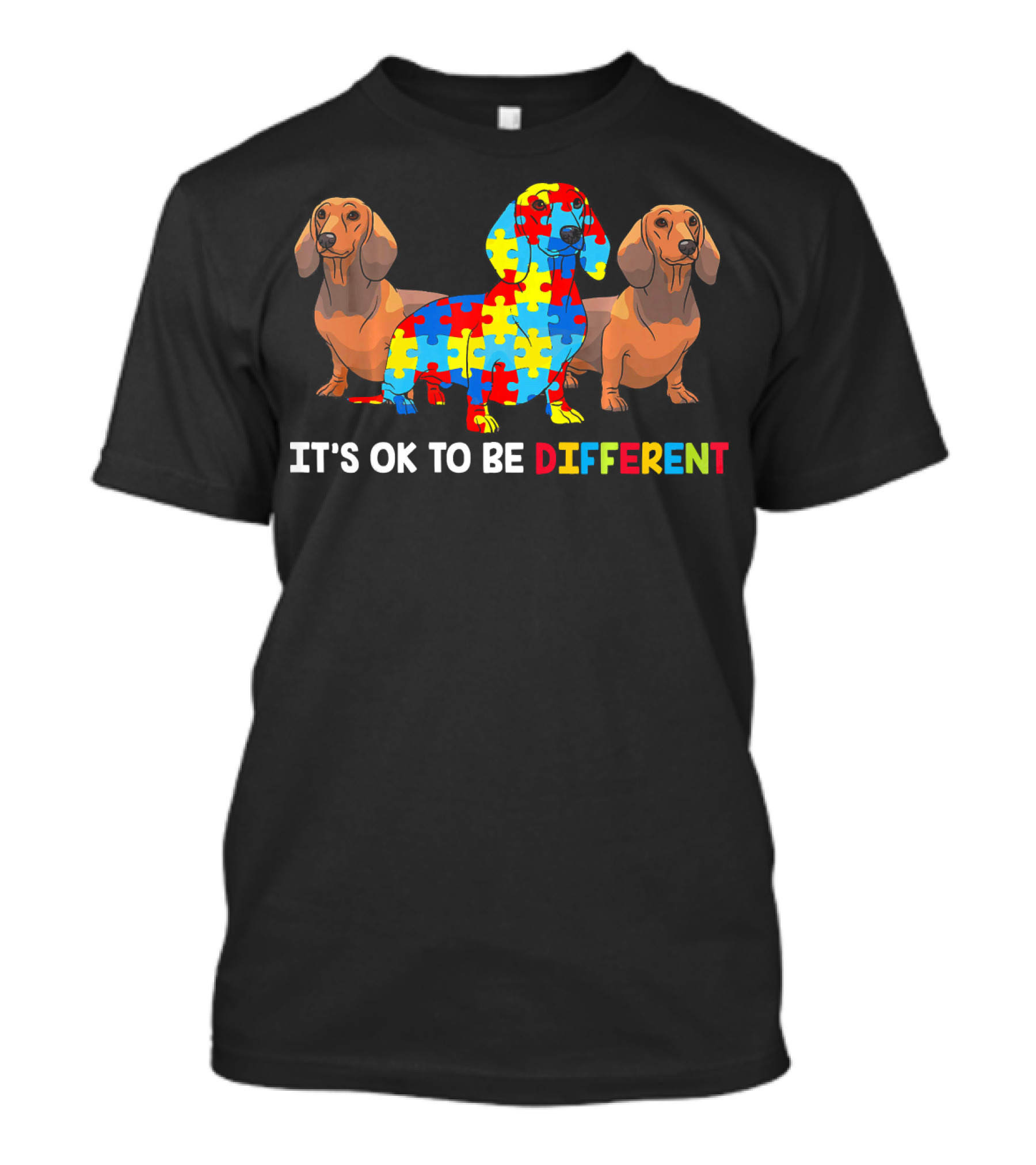 IT'S OK TO BE DIFFERENT Dachshund Autism Puzzle T-Shirt