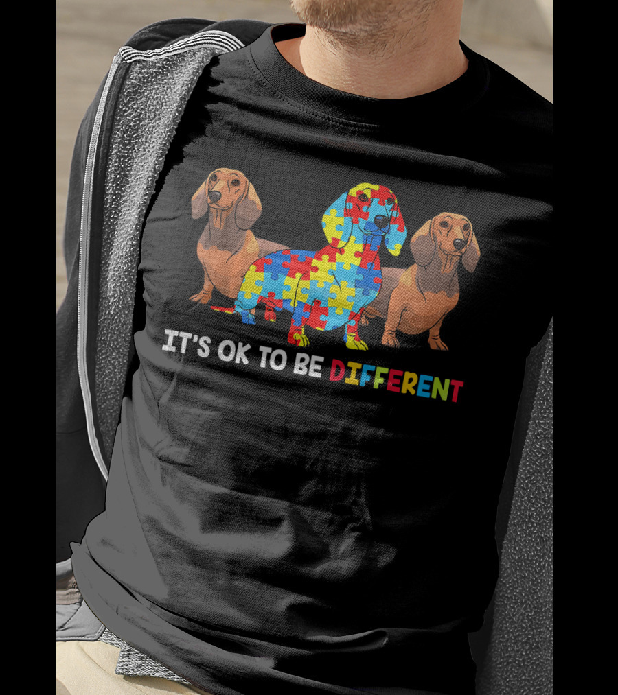 IT'S OK TO BE DIFFERENT Dachshund Autism Puzzle T-Shirt