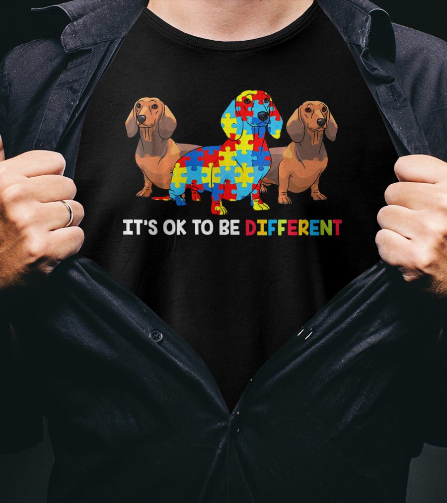 IT'S OK TO BE DIFFERENT Dachshund Autism Puzzle T-Shirt