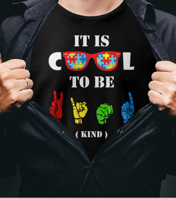 IT IS COOL TO BE KIND Sign Language Autism Awareness Puzzle Glasses T-Shirt