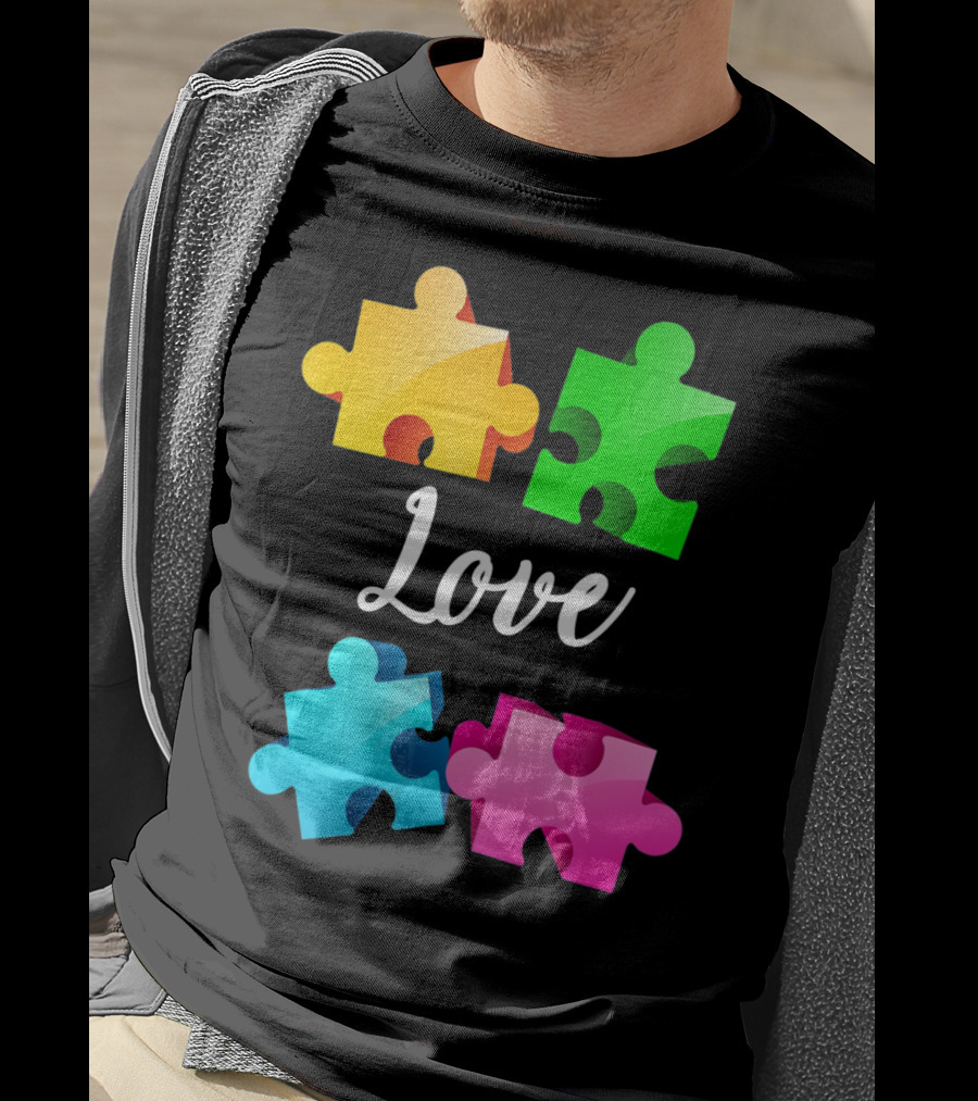Autism Awareness Love With Colorful Puzzle Pieces T-Shirt