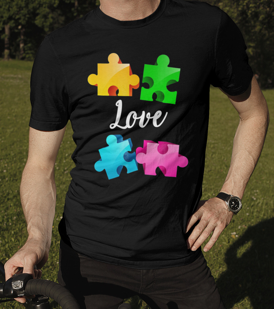 Autism Awareness Love With Colorful Puzzle Pieces T-Shirt