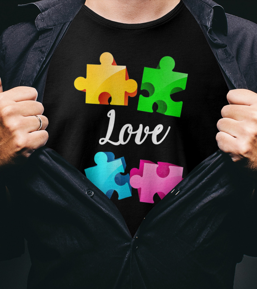 Autism Awareness Love With Colorful Puzzle Pieces T-Shirt