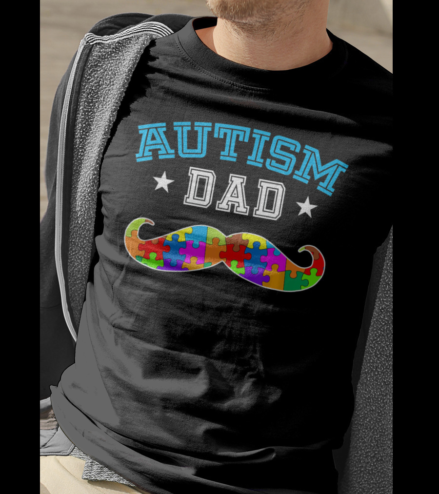 Autism Dad Puzzle Mustache Autism Awareness Dad T-Shirt