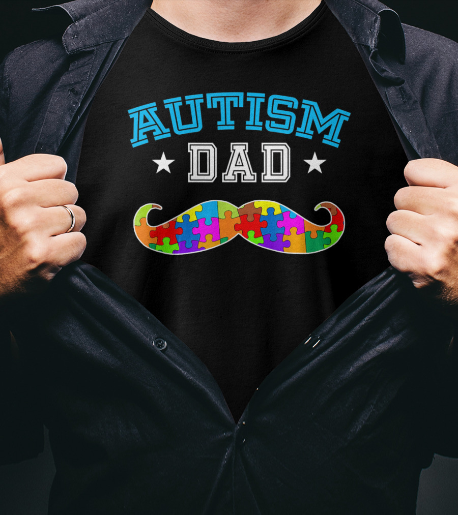 Autism Dad Puzzle Mustache Autism Awareness Dad T-Shirt