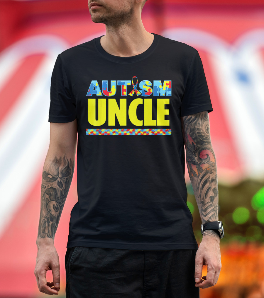 Autism Uncle Puzzle Ribbon Awareness Support T-Shirt