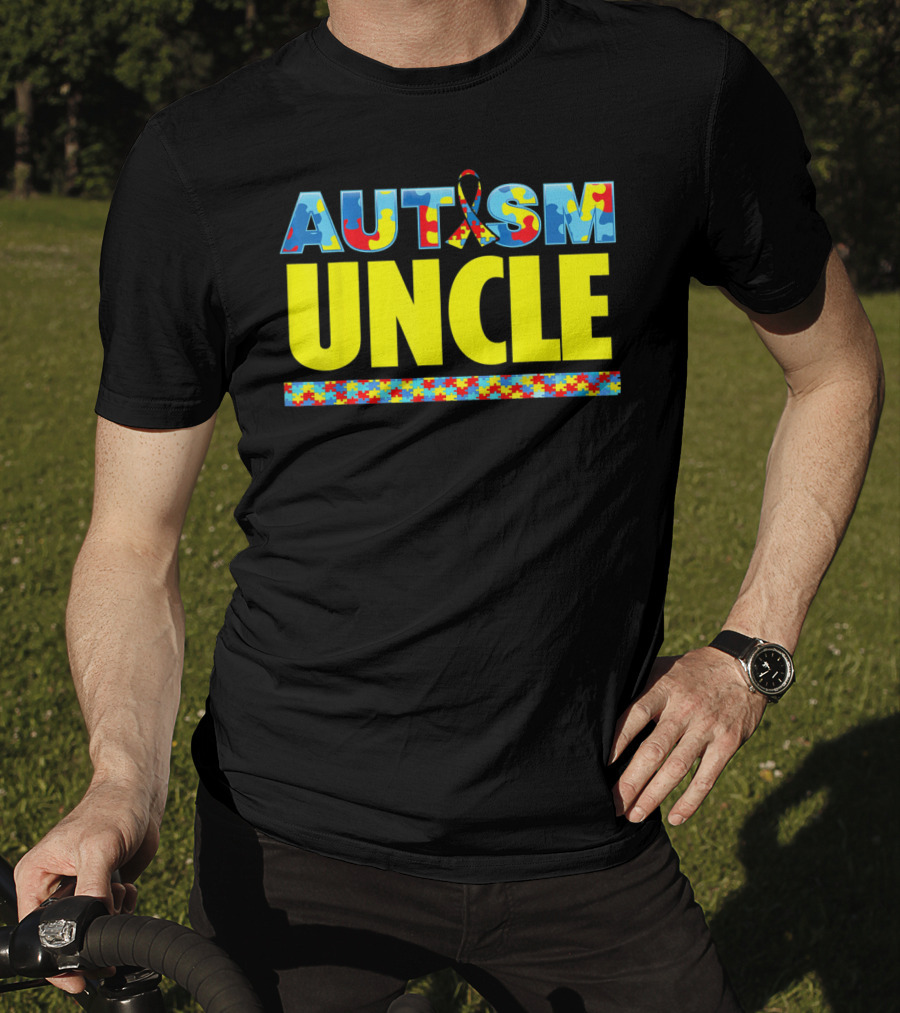 Autism Uncle Puzzle Ribbon Awareness Support T-Shirt