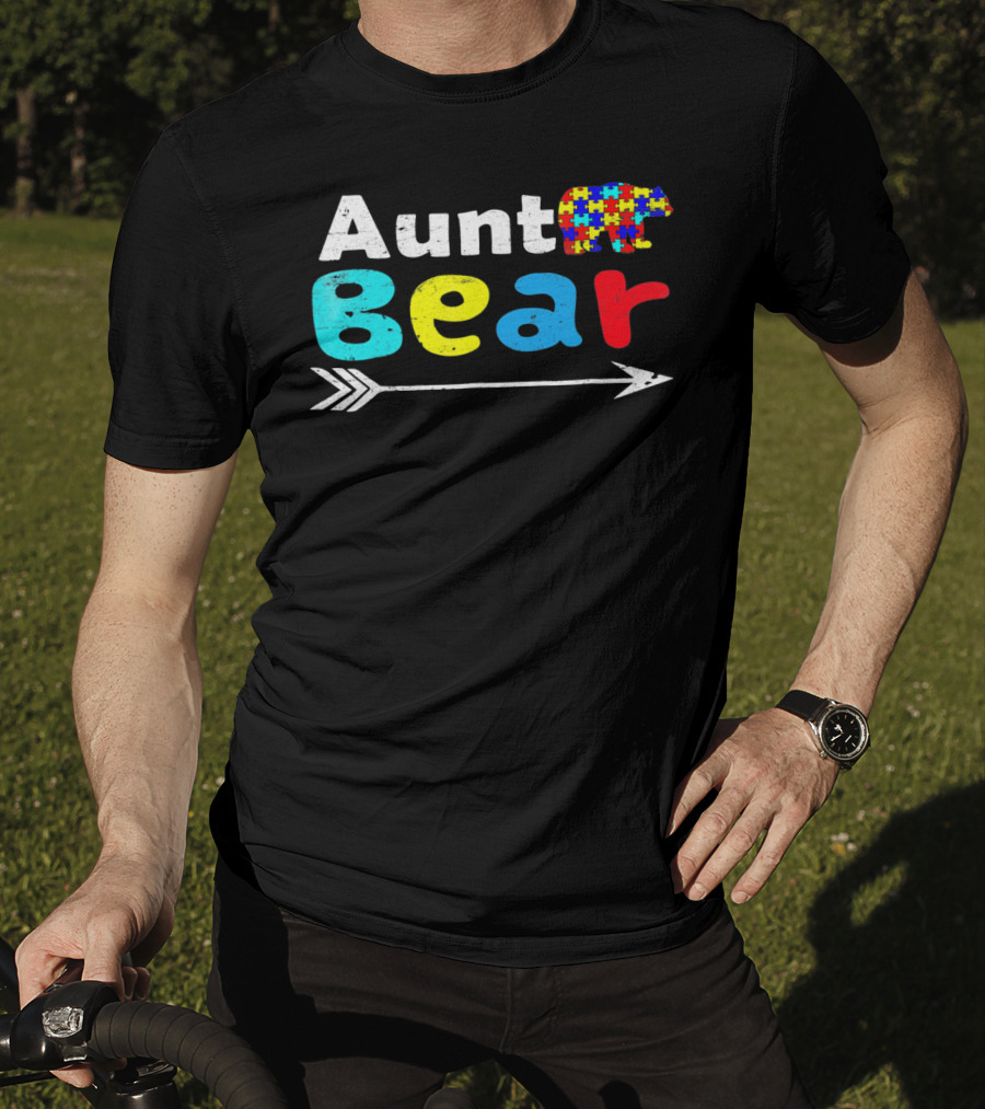 Aunt Bear Autism Awareness Puzzle Bear Arrow T-Shirt