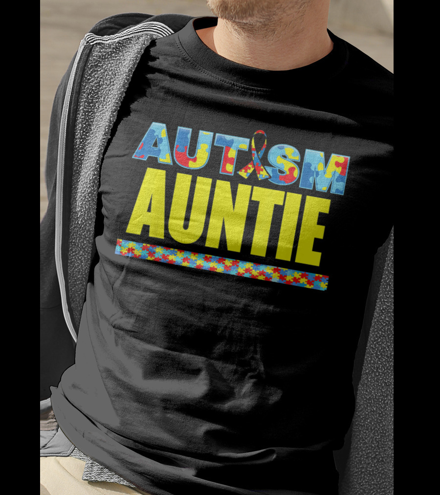 Autism Auntie Puzzle Ribbon Awareness Support T-Shirt