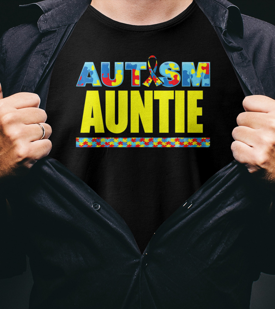 Autism Auntie Puzzle Ribbon Awareness Support T-Shirt