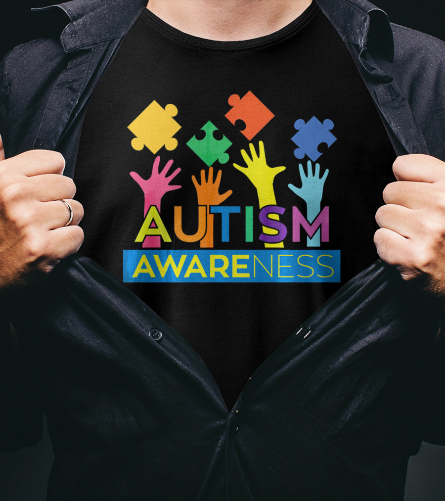 Autism Awareness Colorful Puzzle Hands T-Shirt