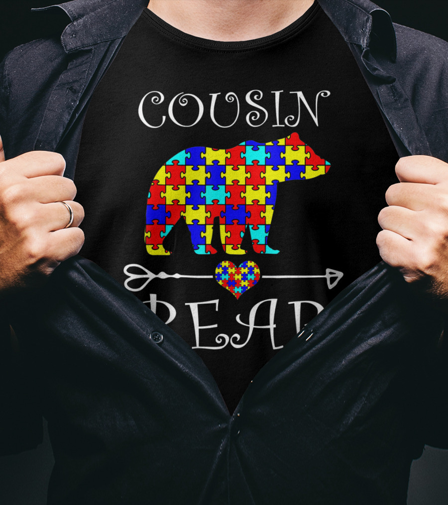 Cousin Bear Autism Awareness Puzzle Arrow Heart T-Shirt